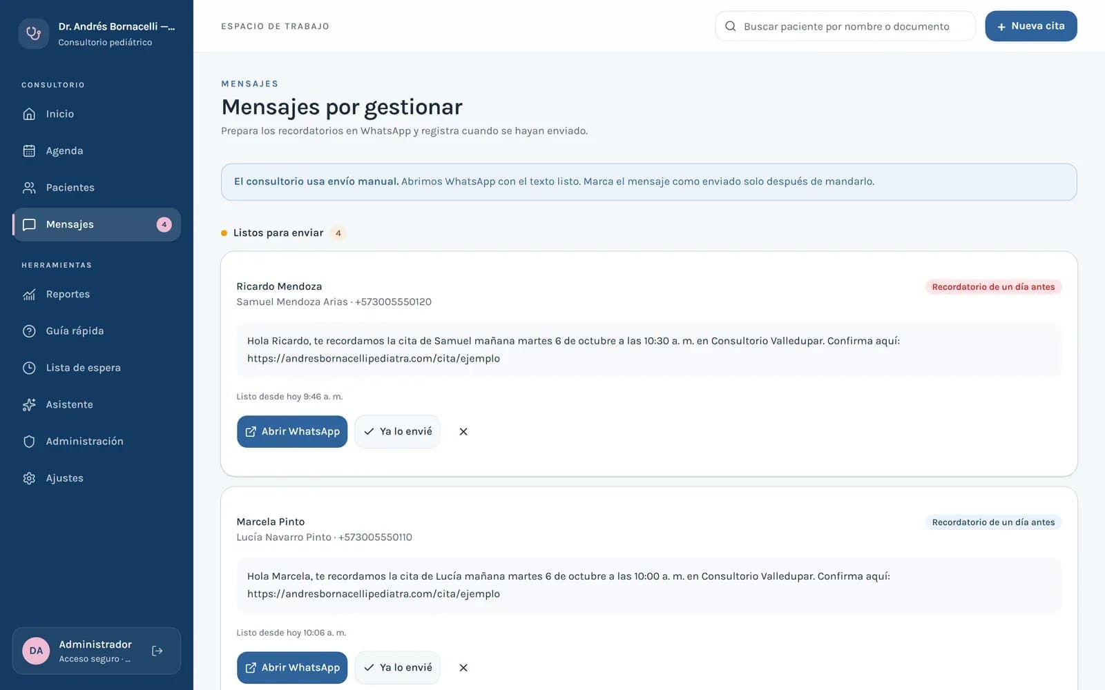 Sitio web y sistema de agendamiento para consultorio pediátrico — Dr. Andrés Bornacelli: imagen 6 de 9