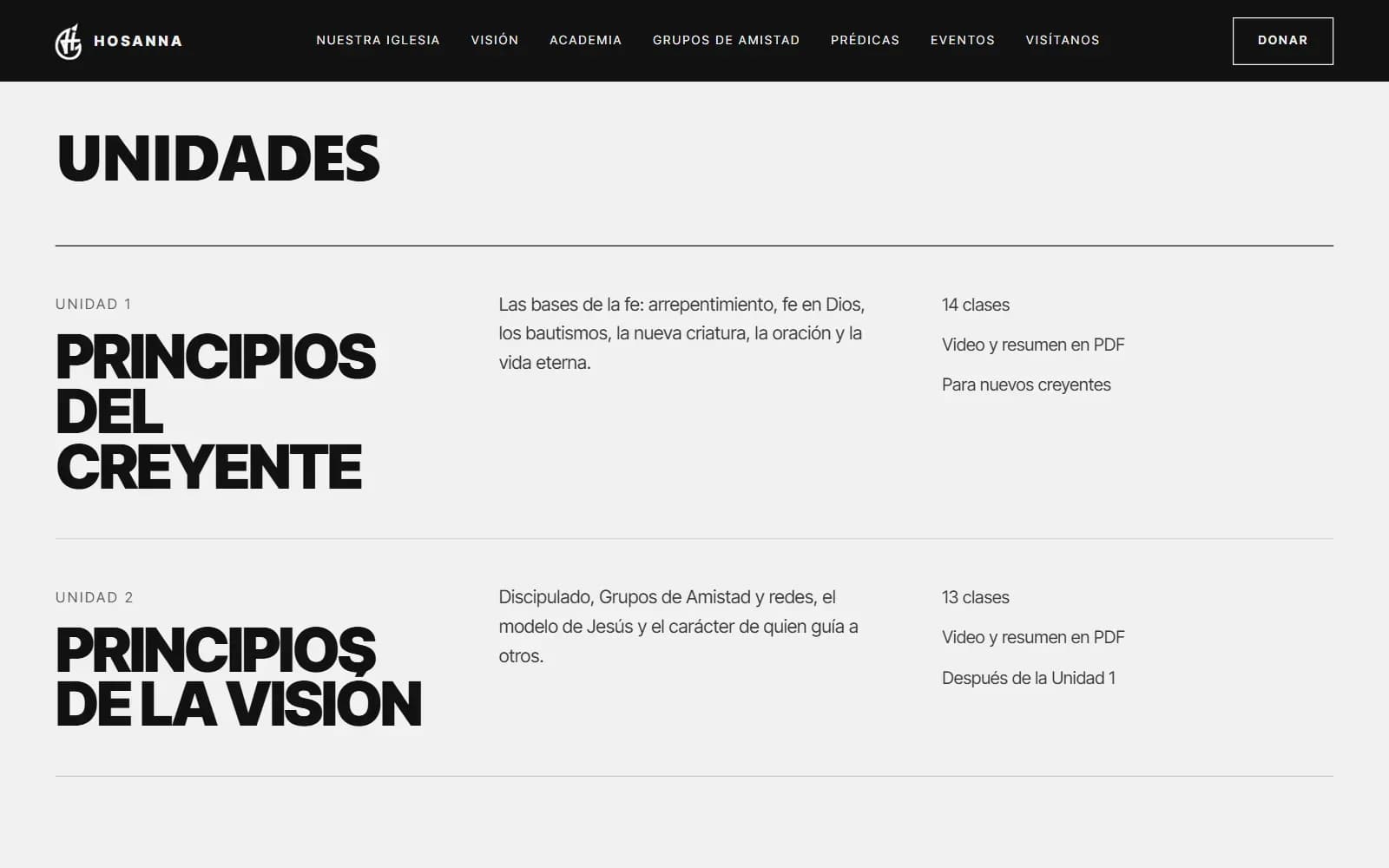 Las dos unidades de la Academia de Líderes con el número de clases de cada una