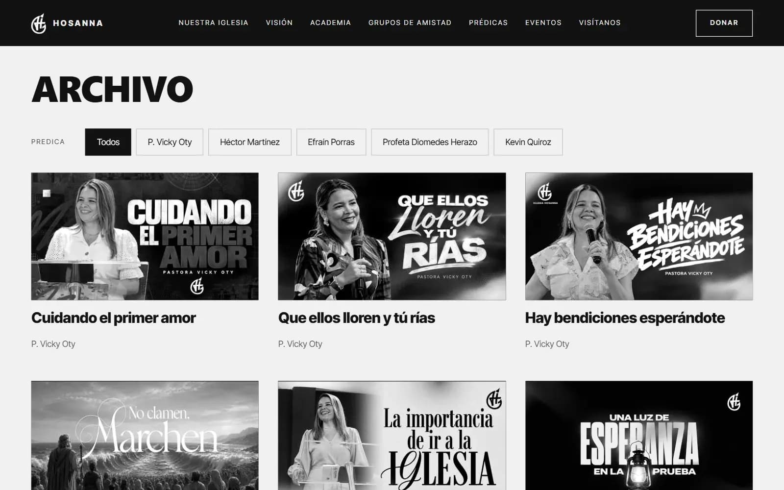 Archivo de prédicas de la iglesia con filtro por predicador